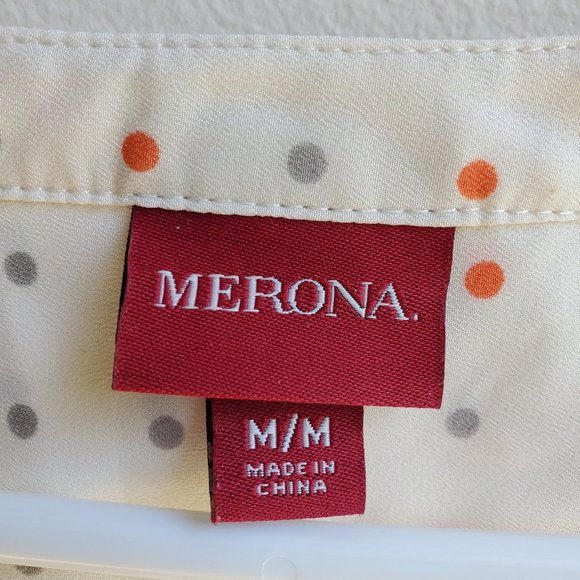 Merona Beige Polka Dot Blouse Size Medium - Picture 9 of 14